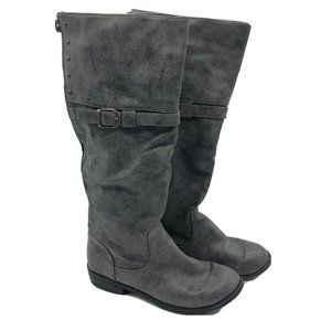 Madden Girl Womens Combat Boots Knee High Faux Leather Zipper Studded Gray 8